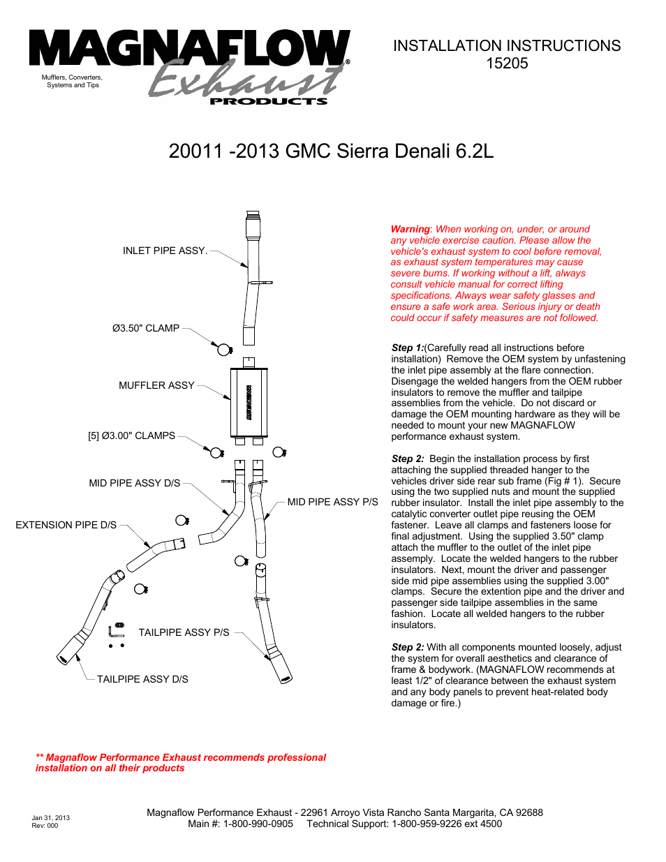 MagnaFlow GMC TRUCK SIERRA 1500 Stainless Cat-Back System PERFORMANCE EXHAUST User Manual | 2 pages