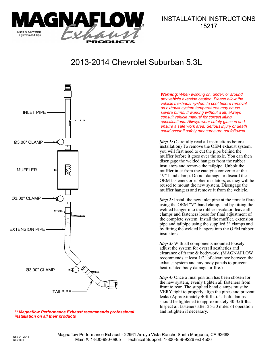 MagnaFlow GMC TRUCK YUKON XL 1500 Stainless Cat-Back System PERFORMANCE EXHAUST User Manual | 1 page