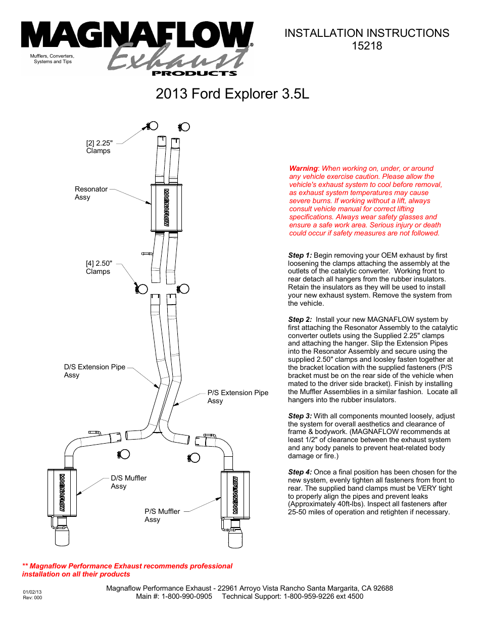 MagnaFlow FORD TRUCK EXPLORER Stainless Cat-Back System PERFORMANCE EXHAUST User Manual | 1 page