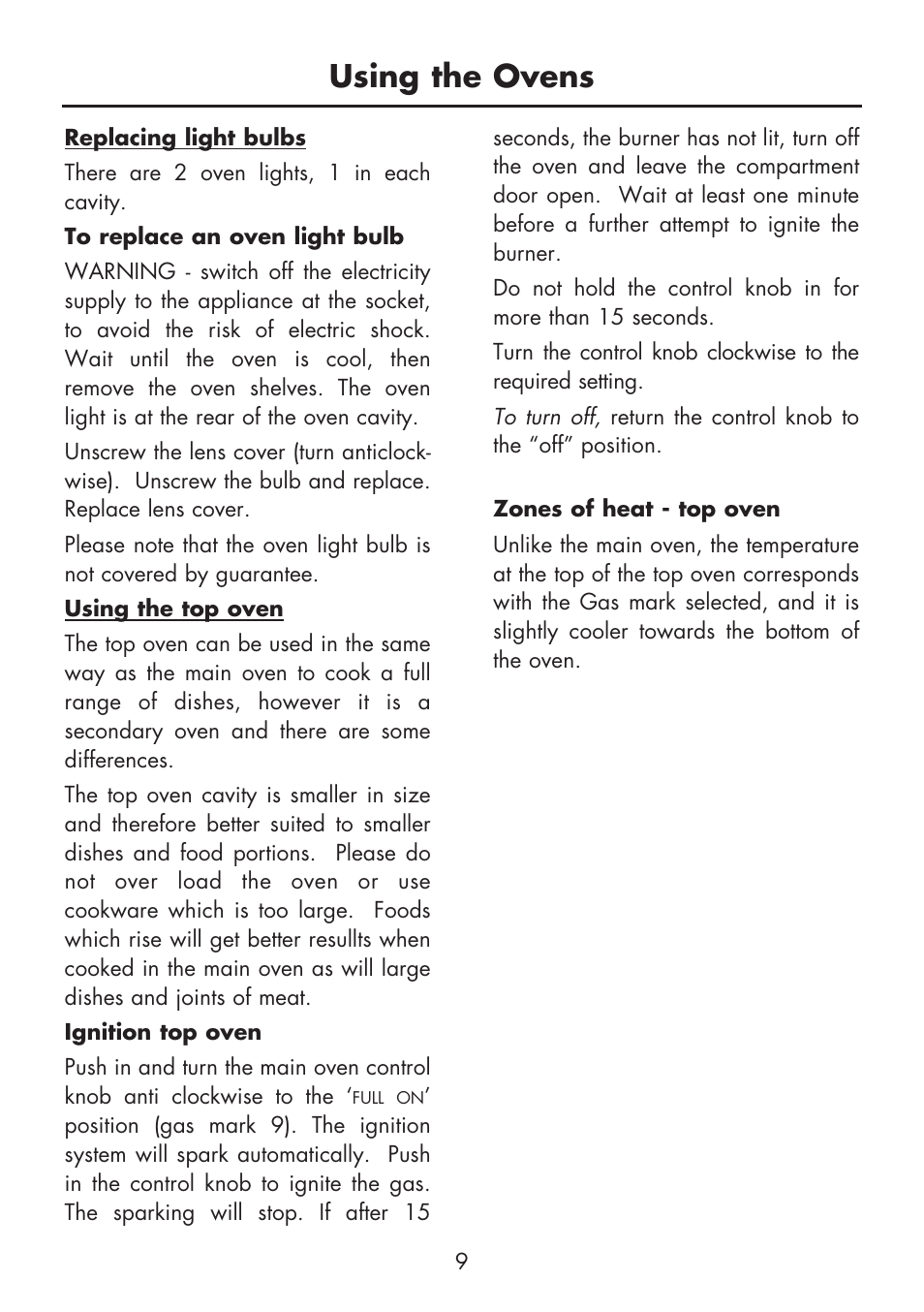 Using the ovens | Glen Dimplex Home Appliances Ltd BI 90 G User Manual | Page 11 / 36