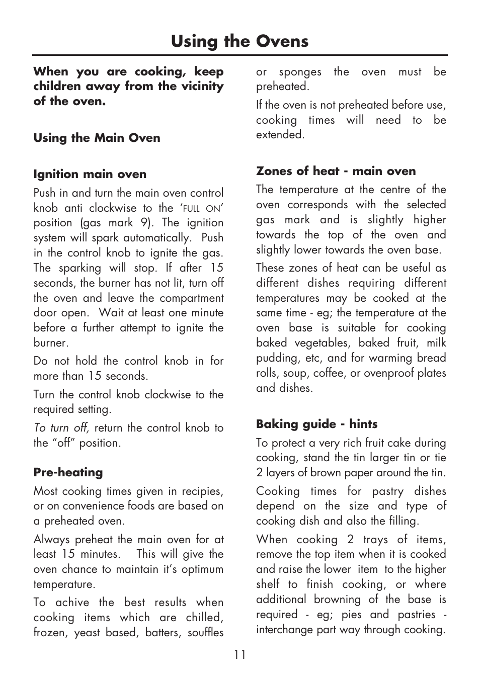 Using the ovens | Glen Dimplex Home Appliances Ltd BI 90 G User Manual | Page 13 / 36