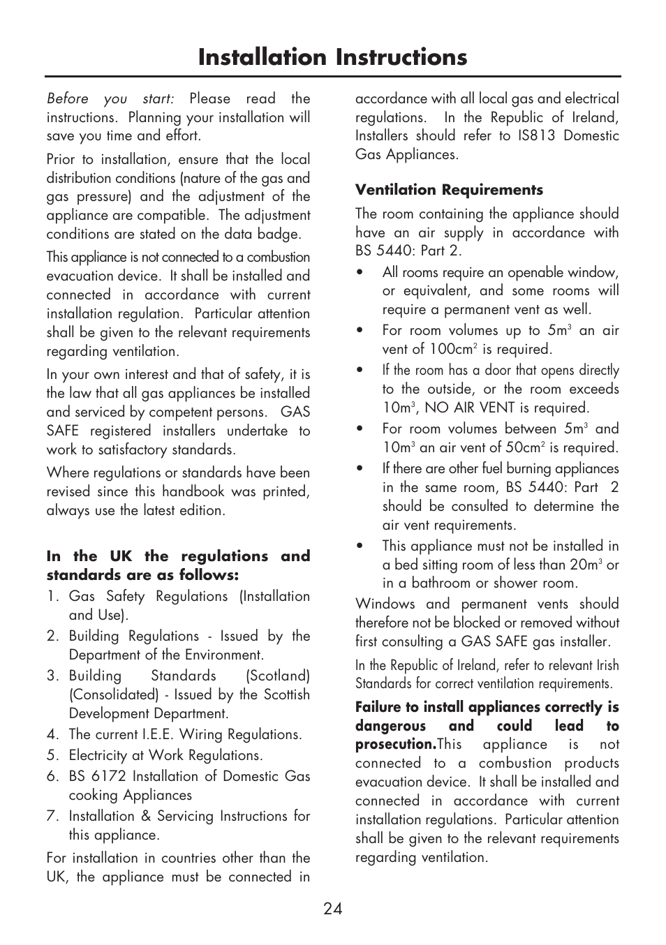 Installation instructions | Glen Dimplex Home Appliances Ltd BI 90 G User Manual | Page 26 / 36