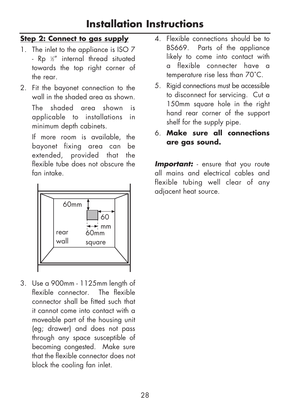 Installation instructions | Glen Dimplex Home Appliances Ltd BI 90 G User Manual | Page 30 / 36