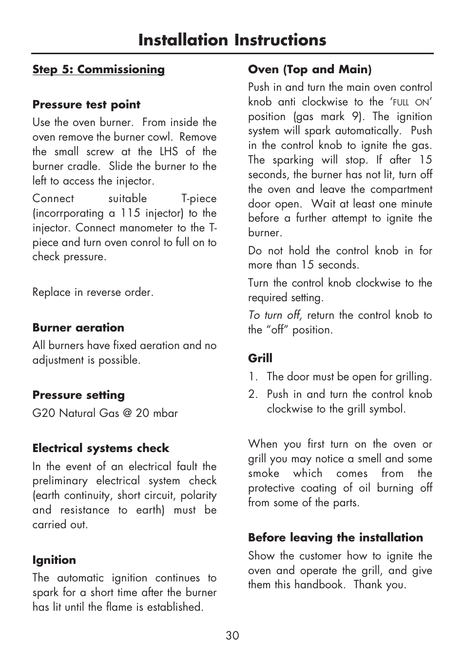 Installation instructions | Glen Dimplex Home Appliances Ltd BI 90 G User Manual | Page 32 / 36