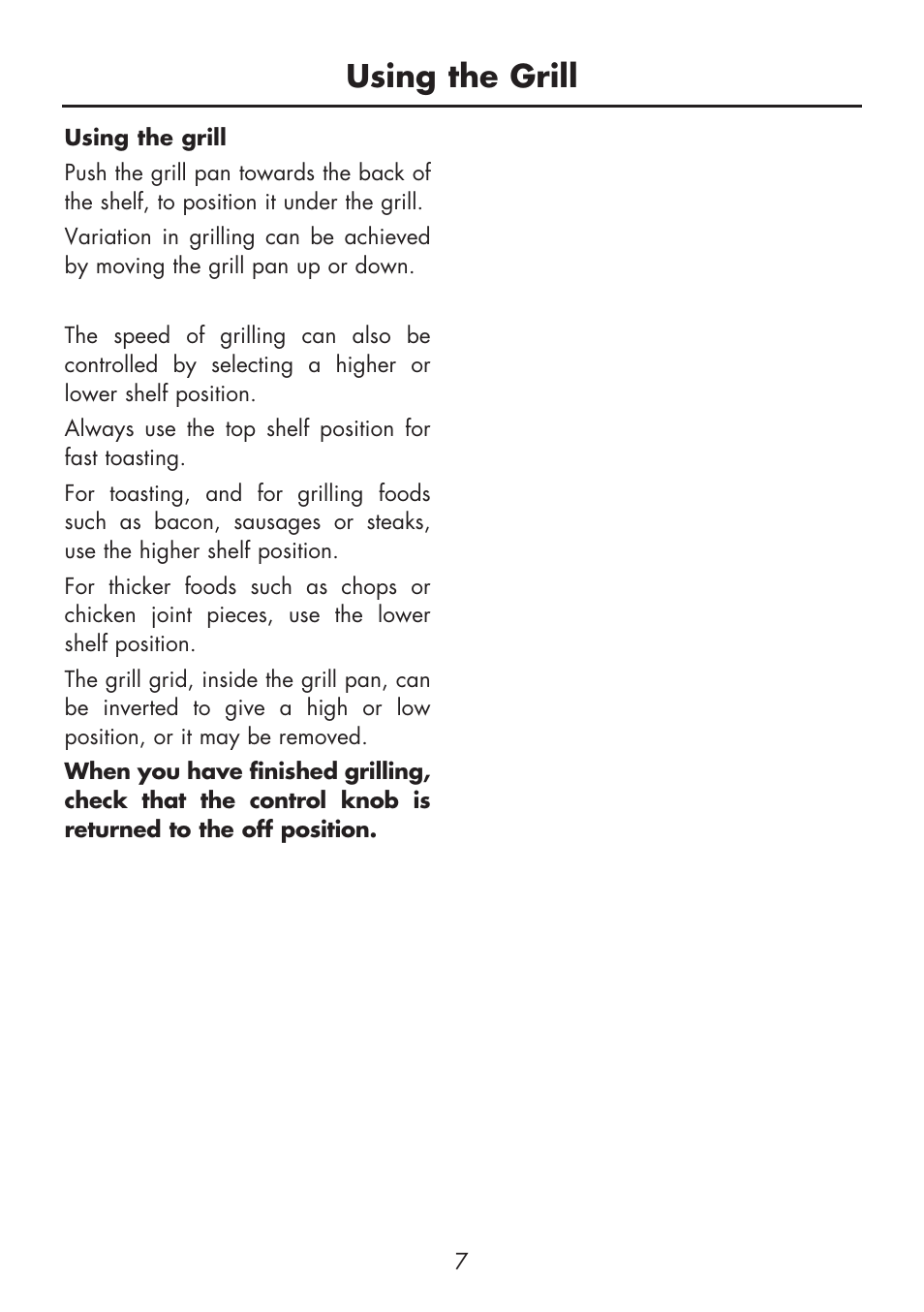 Using the grill | Glen Dimplex Home Appliances Ltd BI 90 G User Manual | Page 9 / 36