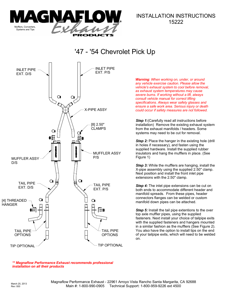 MagnaFlow CHEVROLET TRUCK C10 PICKUP Stainless Cat-Back System PERFORMANCE EXHAUST User Manual | 2 pages