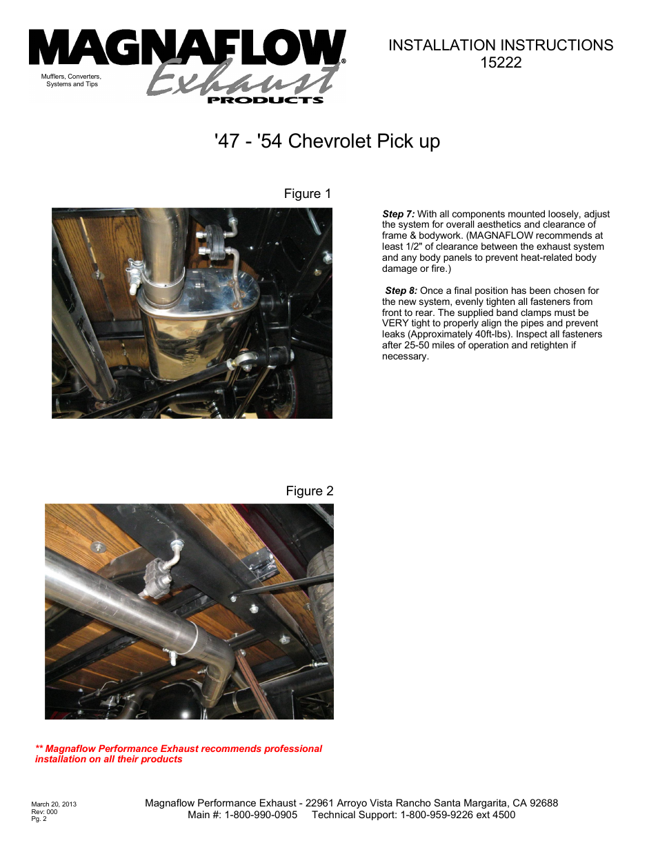 47 - '54 chevrolet pick up | MagnaFlow CHEVROLET TRUCK C10 PICKUP Stainless Cat-Back System PERFORMANCE EXHAUST User Manual | Page 2 / 2