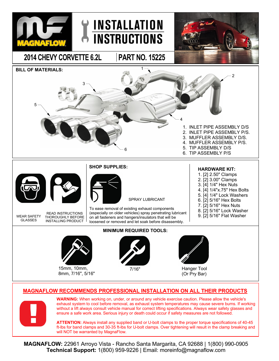 MagnaFlow CHEVROLET CORVETTE Stainless Axle-Back System PERFORMANCE EXHAUST User Manual | 3 pages