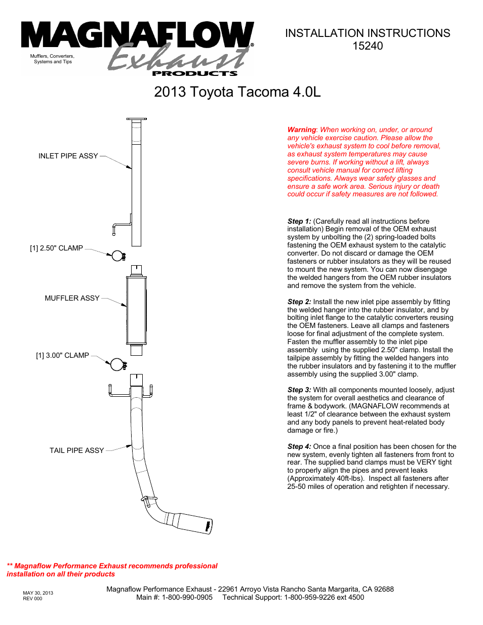 MagnaFlow TOYOTA TRUCK TACOMA Stainless Cat-Back System PERFORMANCE EXHAUST User Manual | 1 page