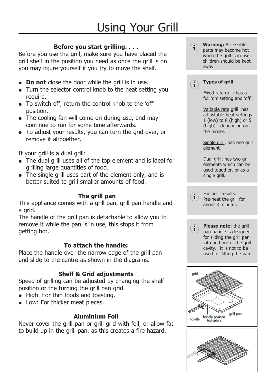 Using your grill | Glen Dimplex Home Appliances Ltd COUNTRY CLASSIC 100 E User Manual | Page 11 / 30