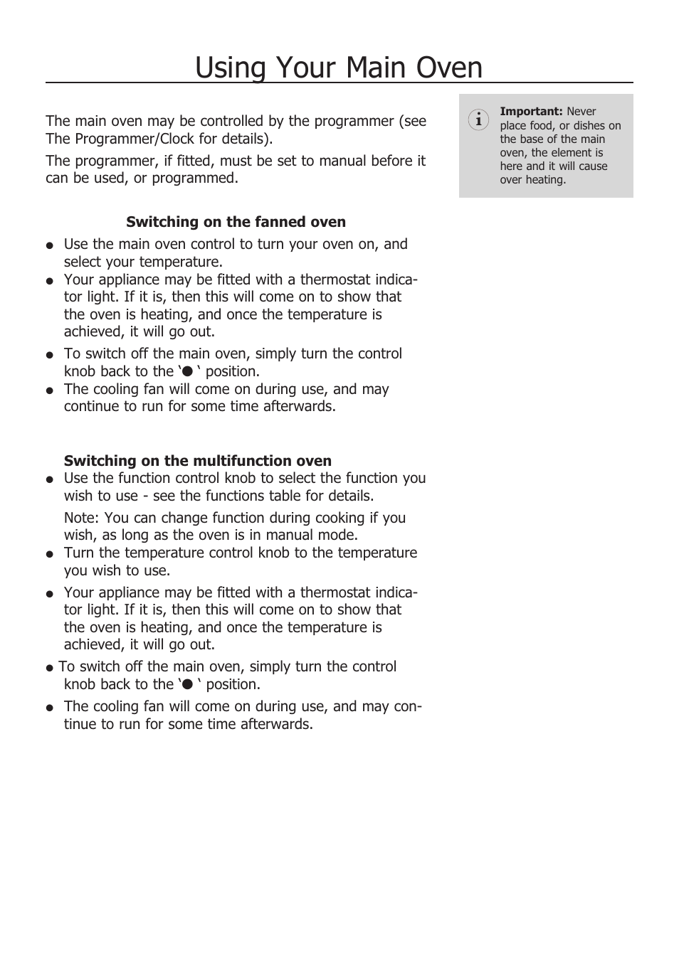 Using your main oven | Glen Dimplex Home Appliances Ltd COUNTRY CLASSIC 100 E User Manual | Page 12 / 30