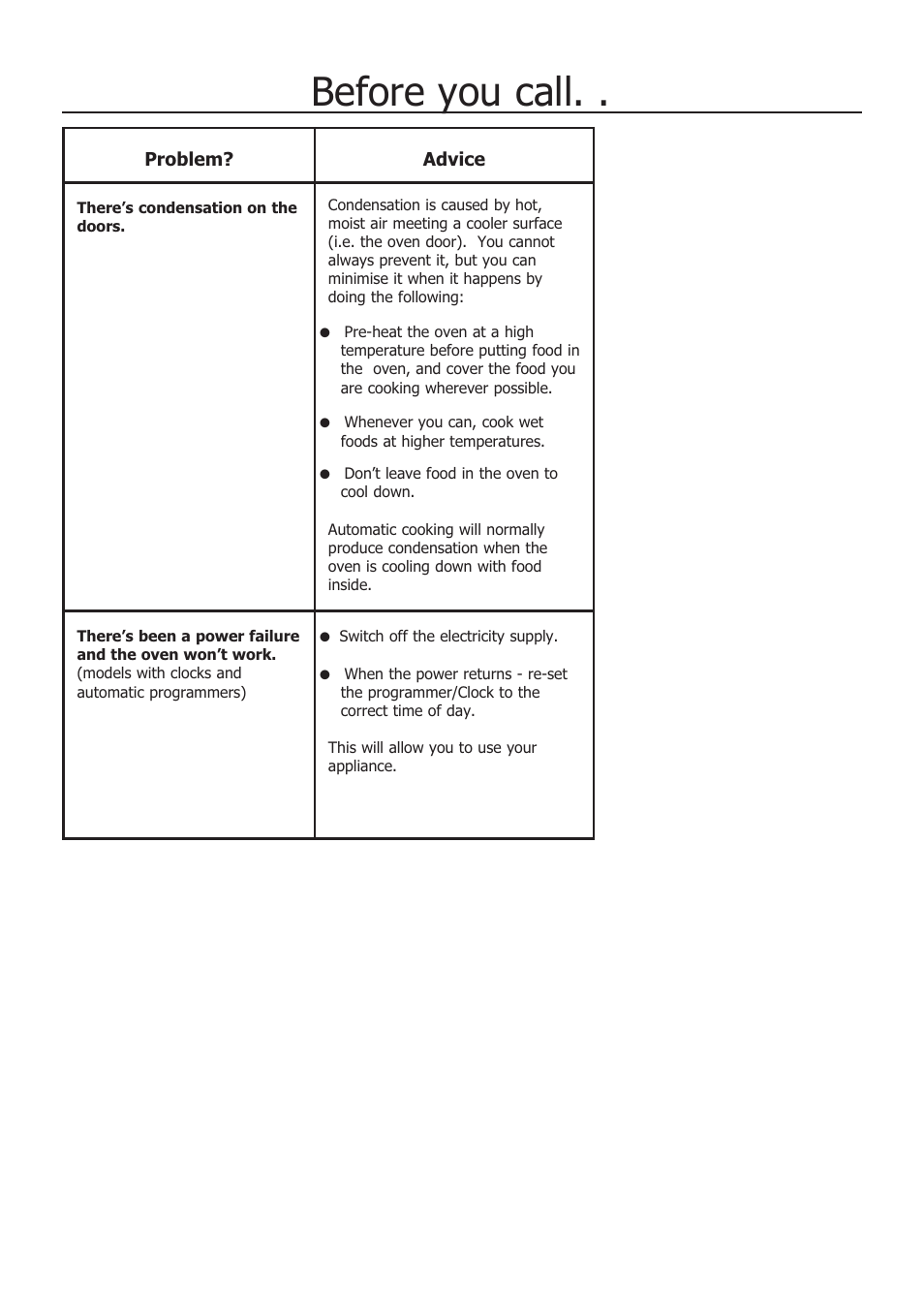 Before you call | Glen Dimplex Home Appliances Ltd COUNTRY CLASSIC 100 E User Manual | Page 23 / 30