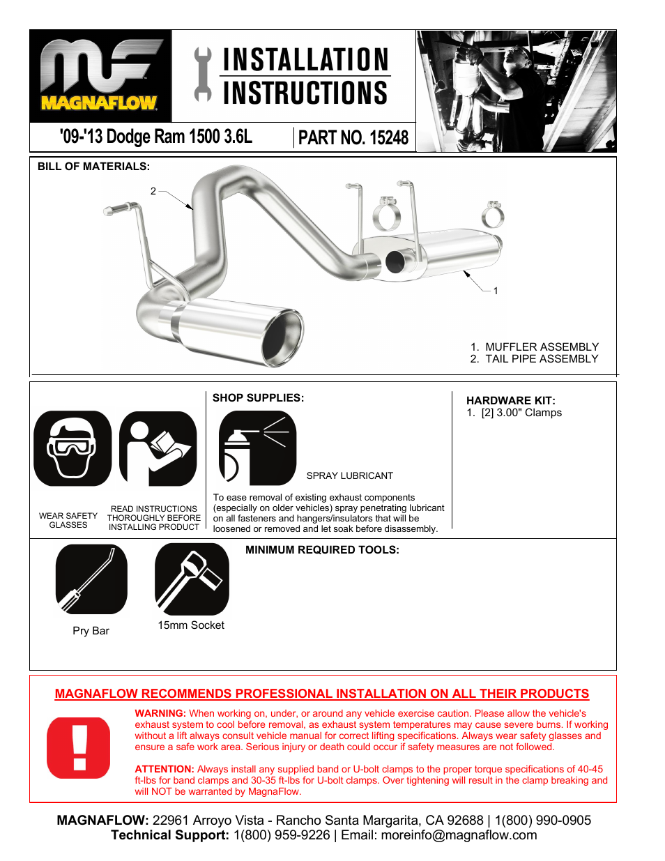 MagnaFlow RAM TRUCK 1500 Stainless Cat-Back System PERFORMANCE EXHAUST User Manual | 2 pages