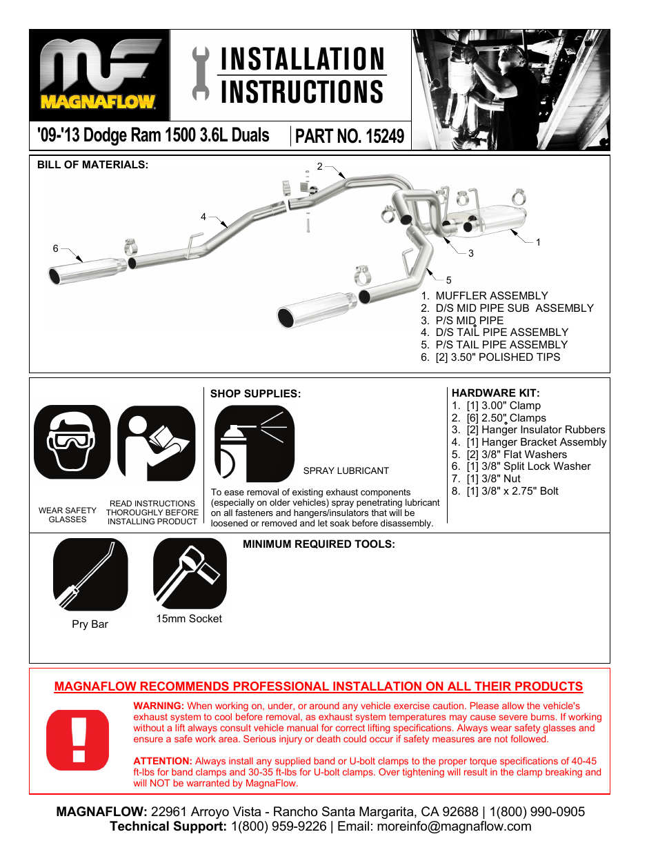 MagnaFlow RAM TRUCK 1500 Stainless Cat-Back System PERFORMANCE EXHAUST User Manual | 3 pages