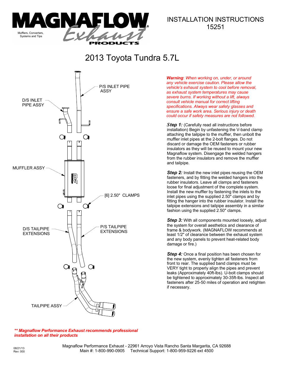 MagnaFlow TOYOTA TRUCK TUNDRA Stainless Cat-Back System PERFORMANCE EXHAUST User Manual | 1 page