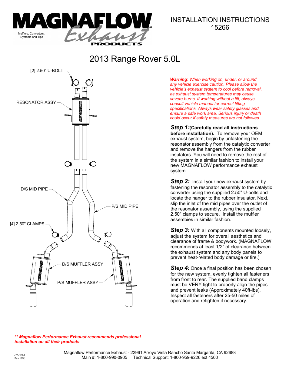 MagnaFlow LAND ROVER TRUCK RANGE ROVER Stainless Cat-Back System PERFORMANCE EXHAUST User Manual | 1 page