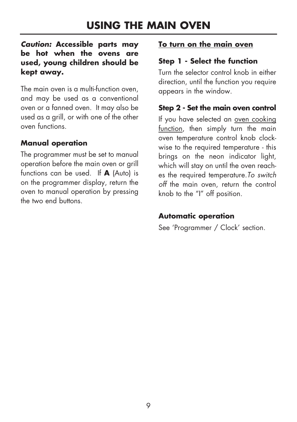Using the main oven | Glen Dimplex Home Appliances Ltd BI 90 MF User Manual | Page 11 / 28