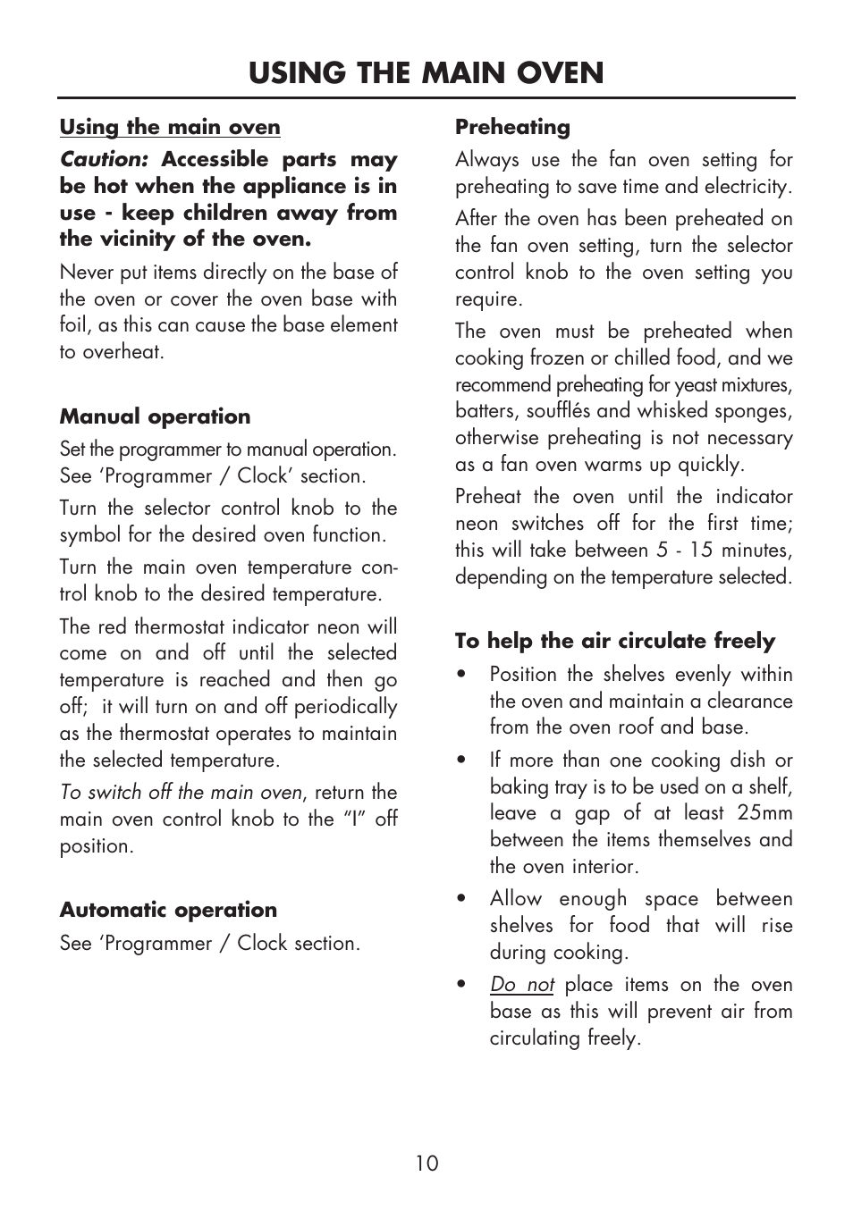 Using the main oven | Glen Dimplex Home Appliances Ltd BI 90 MF User Manual | Page 12 / 28