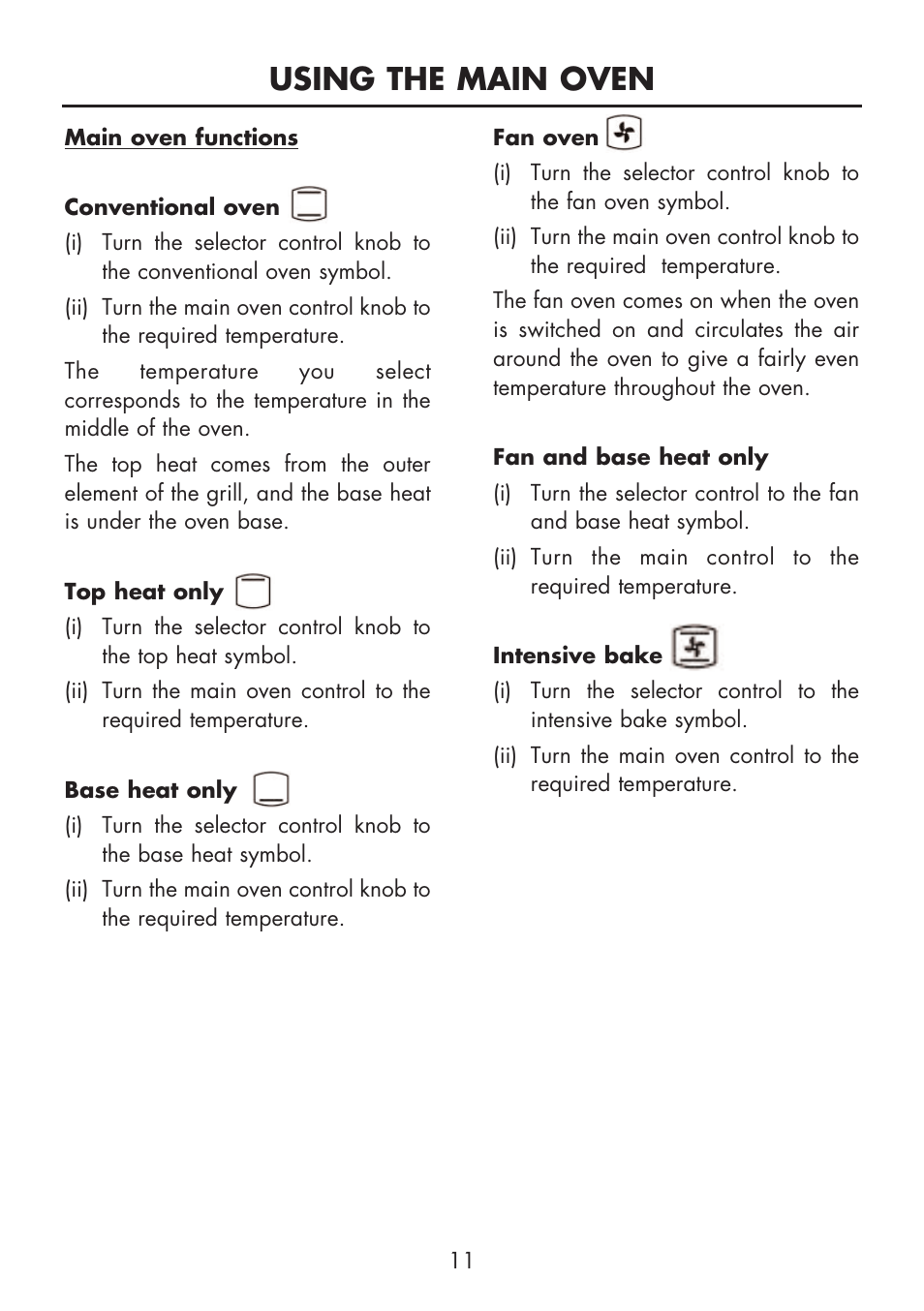 Using the main oven | Glen Dimplex Home Appliances Ltd BI 90 MF User Manual | Page 13 / 28