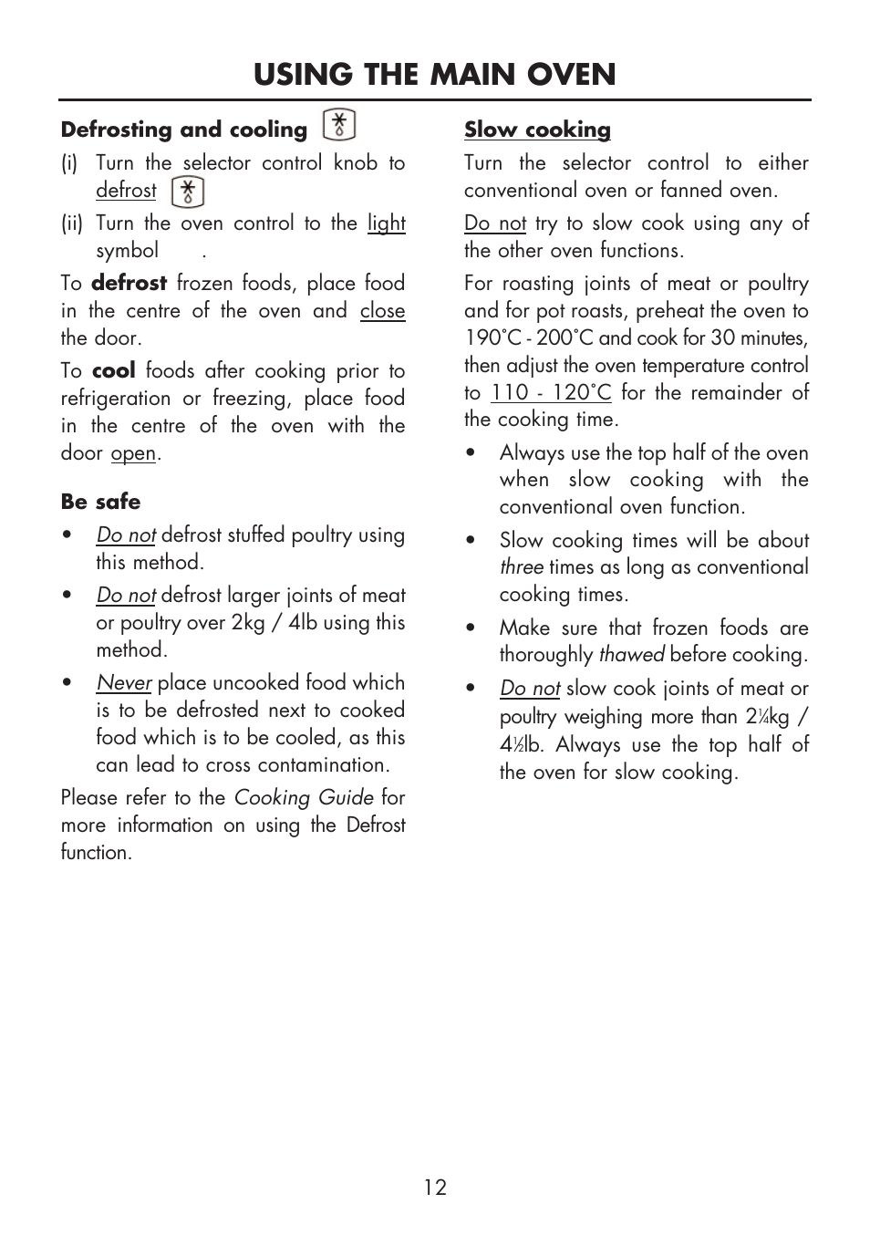 Using the main oven | Glen Dimplex Home Appliances Ltd BI 90 MF User Manual | Page 14 / 28
