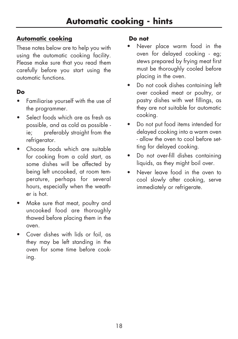 Automatic cooking - hints | Glen Dimplex Home Appliances Ltd BI 90 MF User Manual | Page 20 / 28