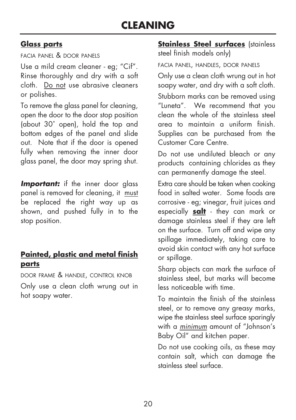 Cleaning | Glen Dimplex Home Appliances Ltd BI 90 MF User Manual | Page 22 / 28