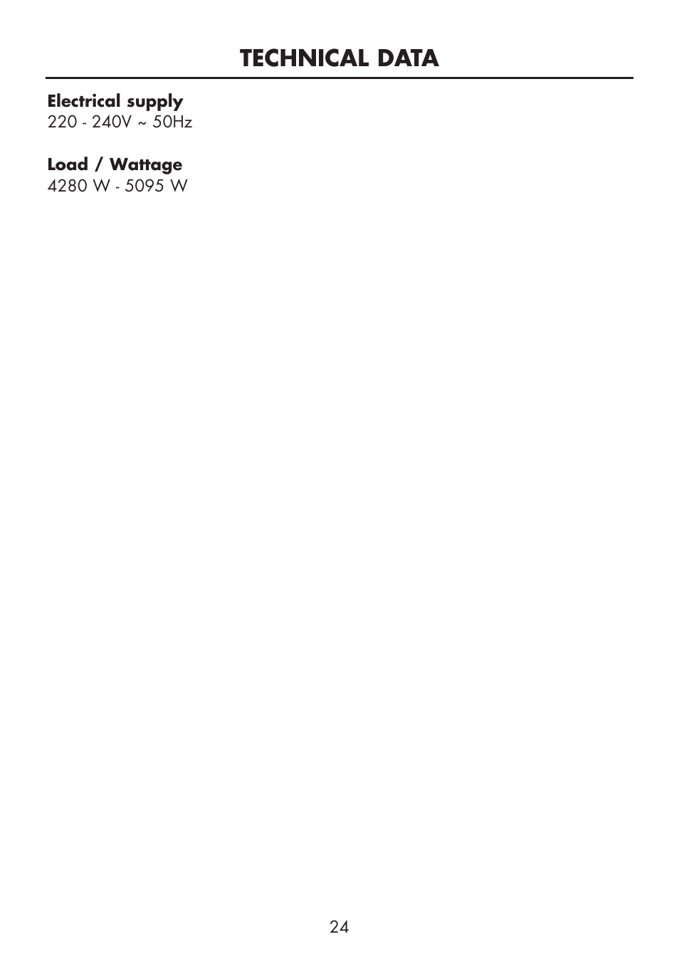 Technical data | Glen Dimplex Home Appliances Ltd BI 90 MF User Manual | Page 26 / 28