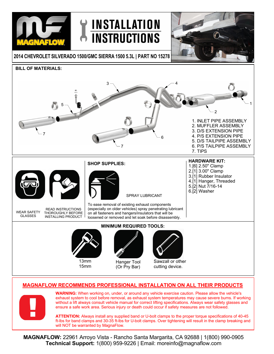MagnaFlow GMC TRUCK SIERRA 1500 Stainless Cat-Back System PERFORMANCE EXHAUST User Manual | 3 pages