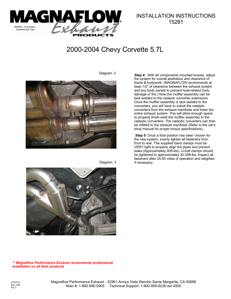 MagnaFlow CHEVROLET CORVETTE Stainless Cat-Back System PERFORMANCE EXHAUST User Manual | Page 2 / 2