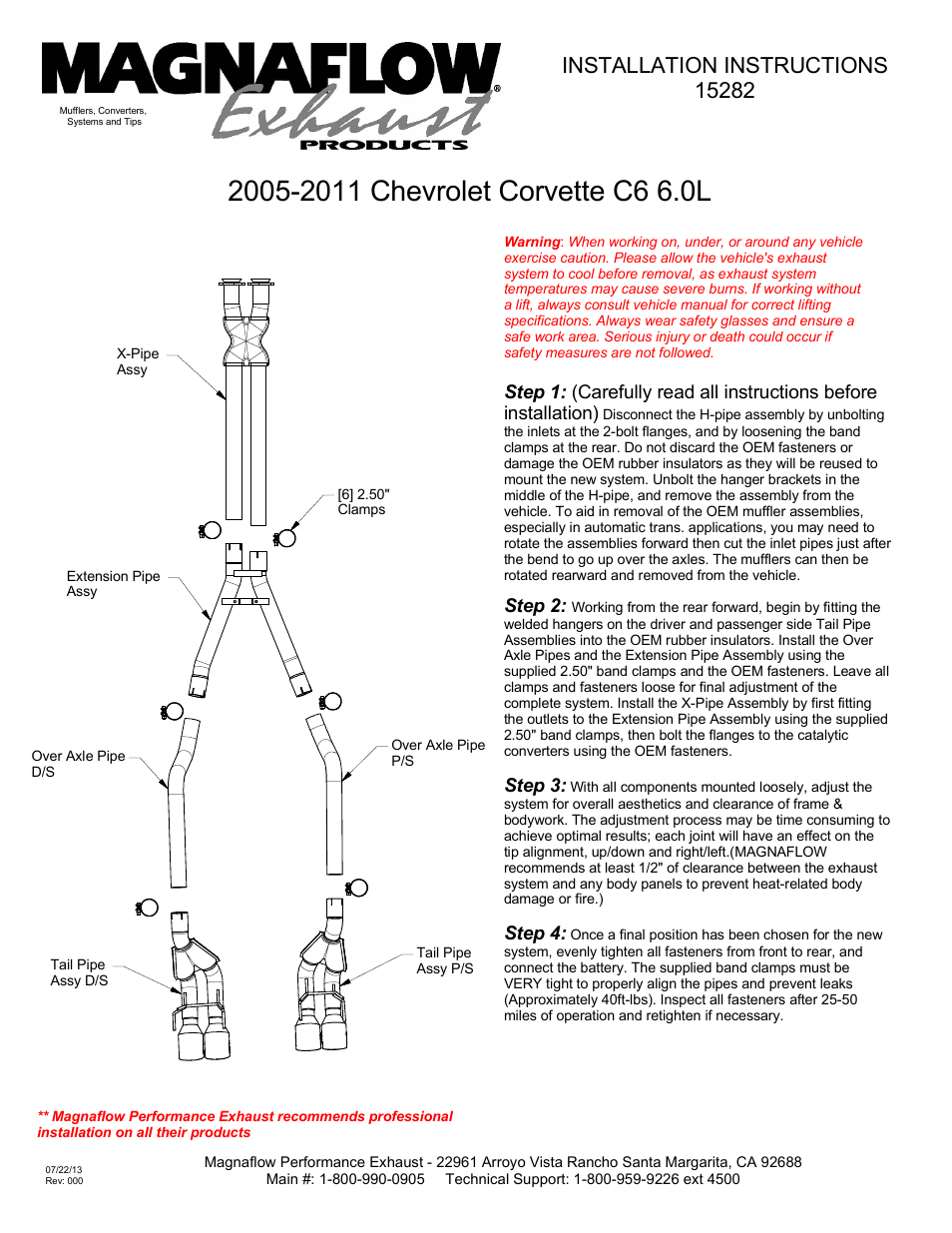 MagnaFlow CHEVROLET CORVETTE Stainless Cat-Back System PERFORMANCE EXHAUST User Manual | 1 page