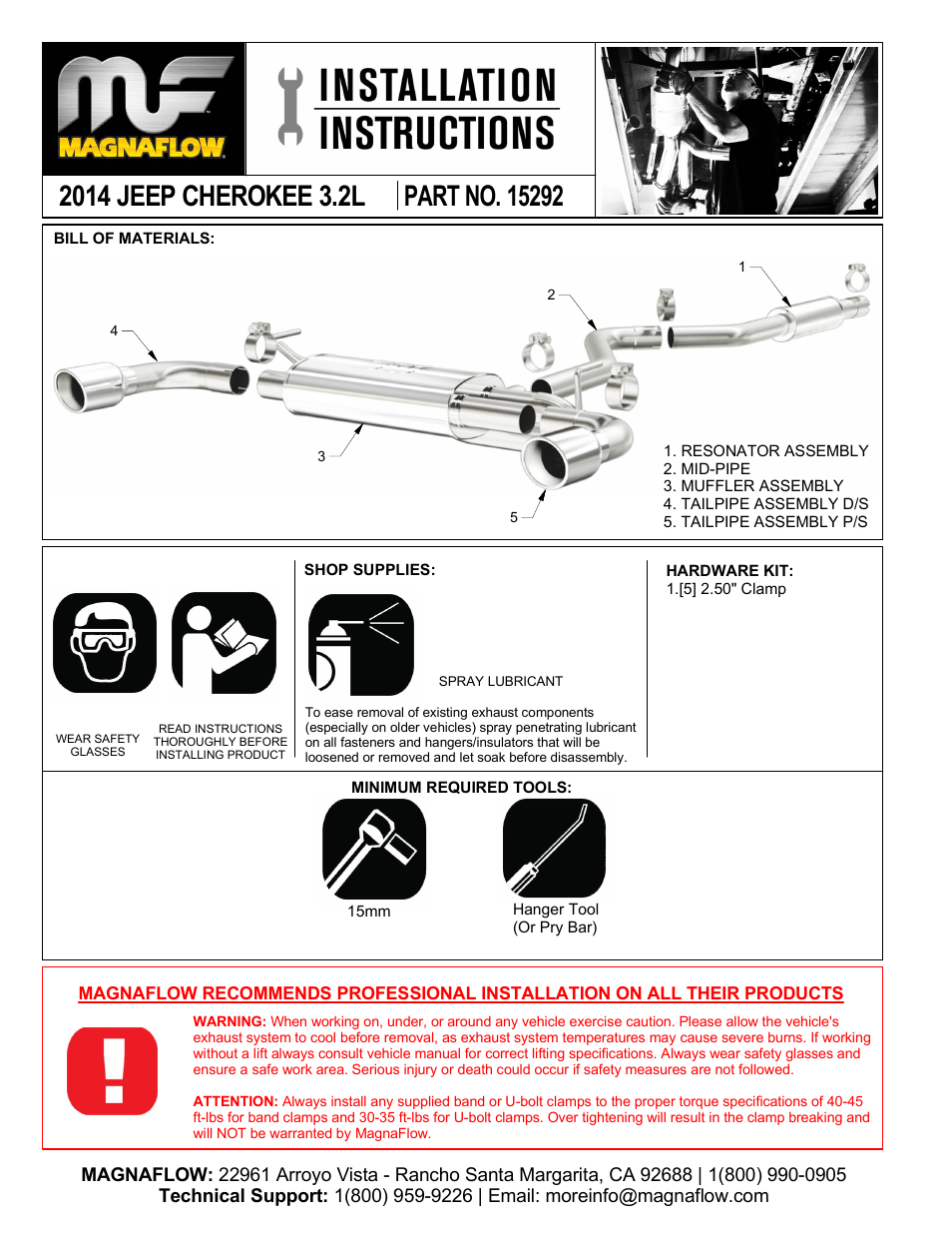 MagnaFlow JEEP TRUCK CHEROKEE Stainless Cat-Back System PERFORMANCE EXHAUST User Manual | 2 pages