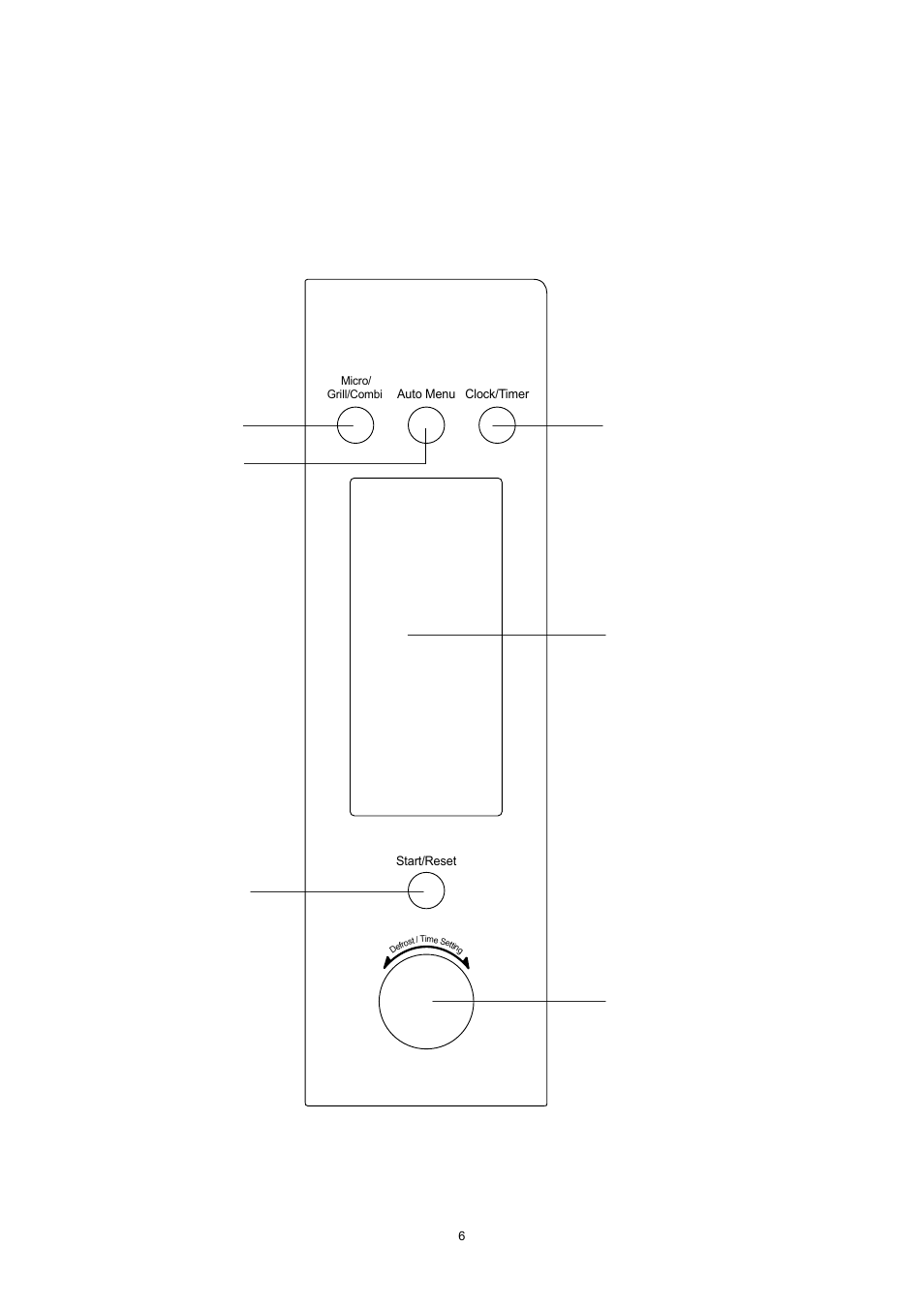 Computer control panel, 1) micro/grill/combi 2) auto menu 5) start/reset, 3) clock/timer | 4) display menu, 6) defrost/time setting | Glen Dimplex Home Appliances Ltd BEL MW60G User Manual | Page 7 / 12