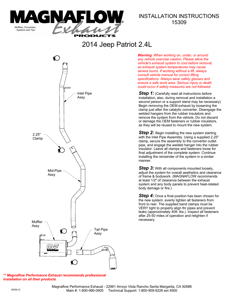 MagnaFlow JEEP TRUCK PATRIOT Stainless Cat-Back System PERFORMANCE EXHAUST User Manual | 1 page