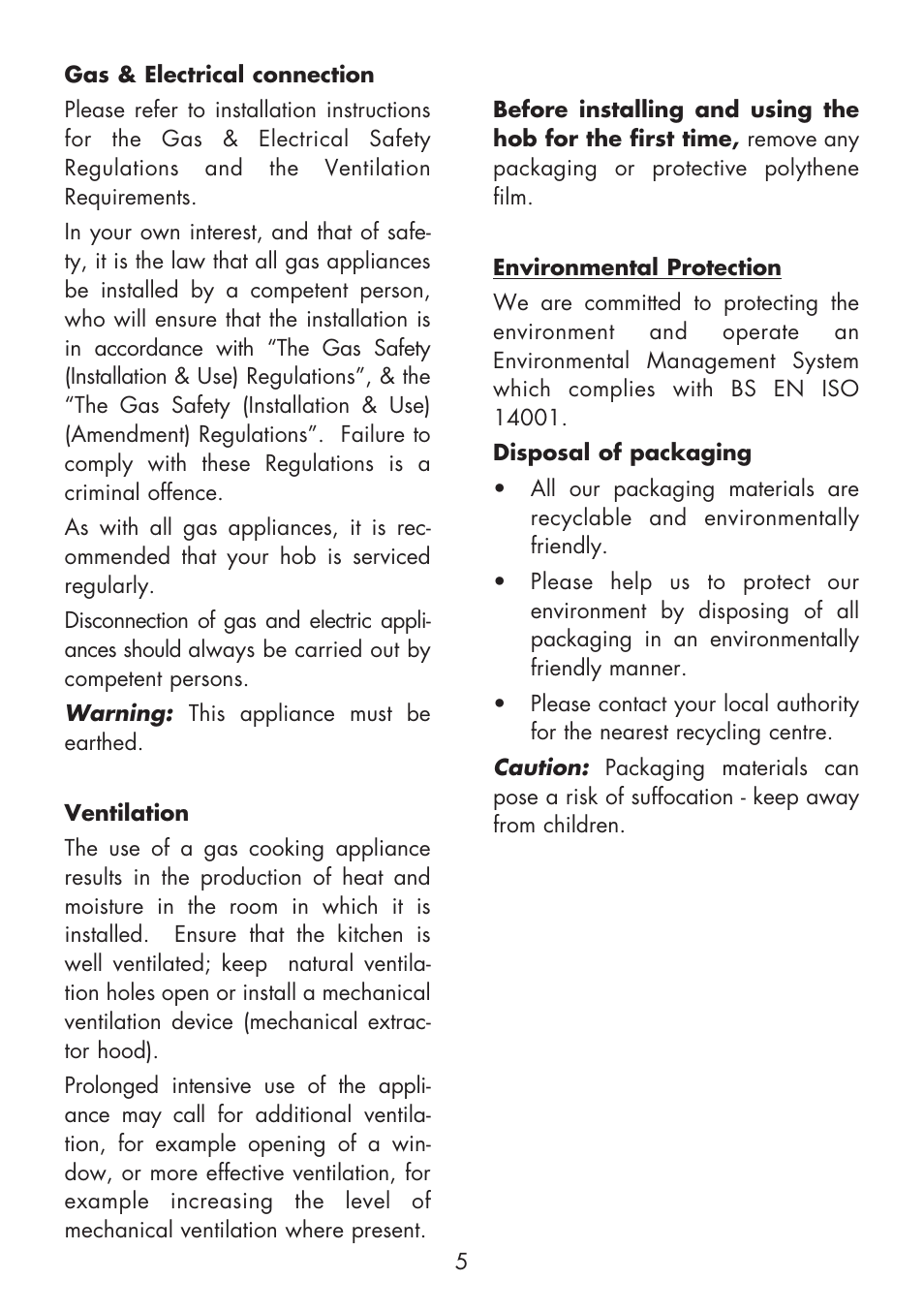 Glen Dimplex Home Appliances Ltd Front & Side Control Gass Hobs 70T User Manual | Page 5 / 22