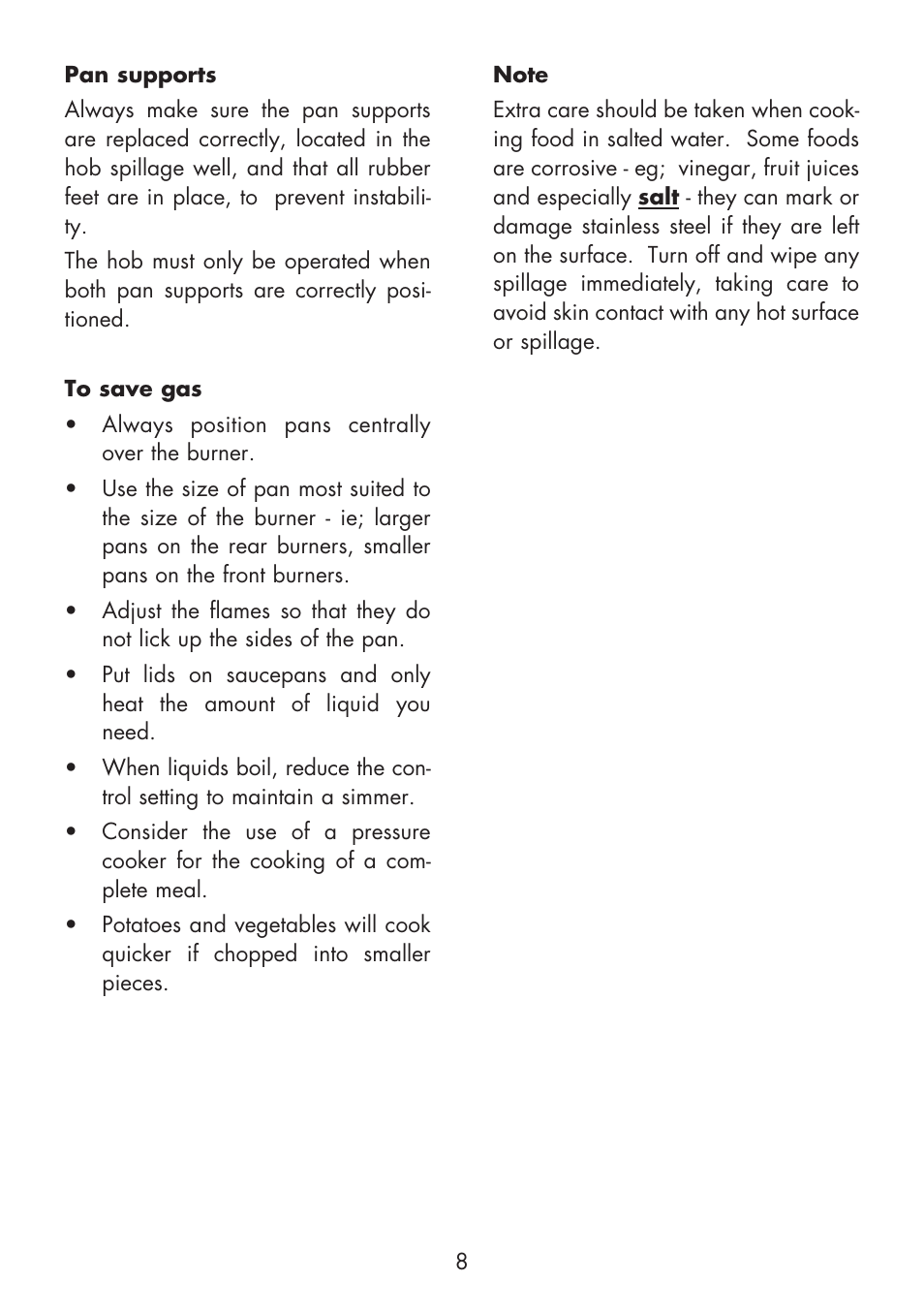 Glen Dimplex Home Appliances Ltd Front & Side Control Gass Hobs 70T User Manual | Page 8 / 22