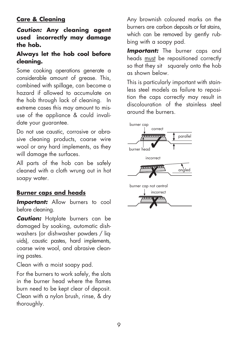 Glen Dimplex Home Appliances Ltd Front & Side Control Gass Hobs 70T User Manual | Page 9 / 22