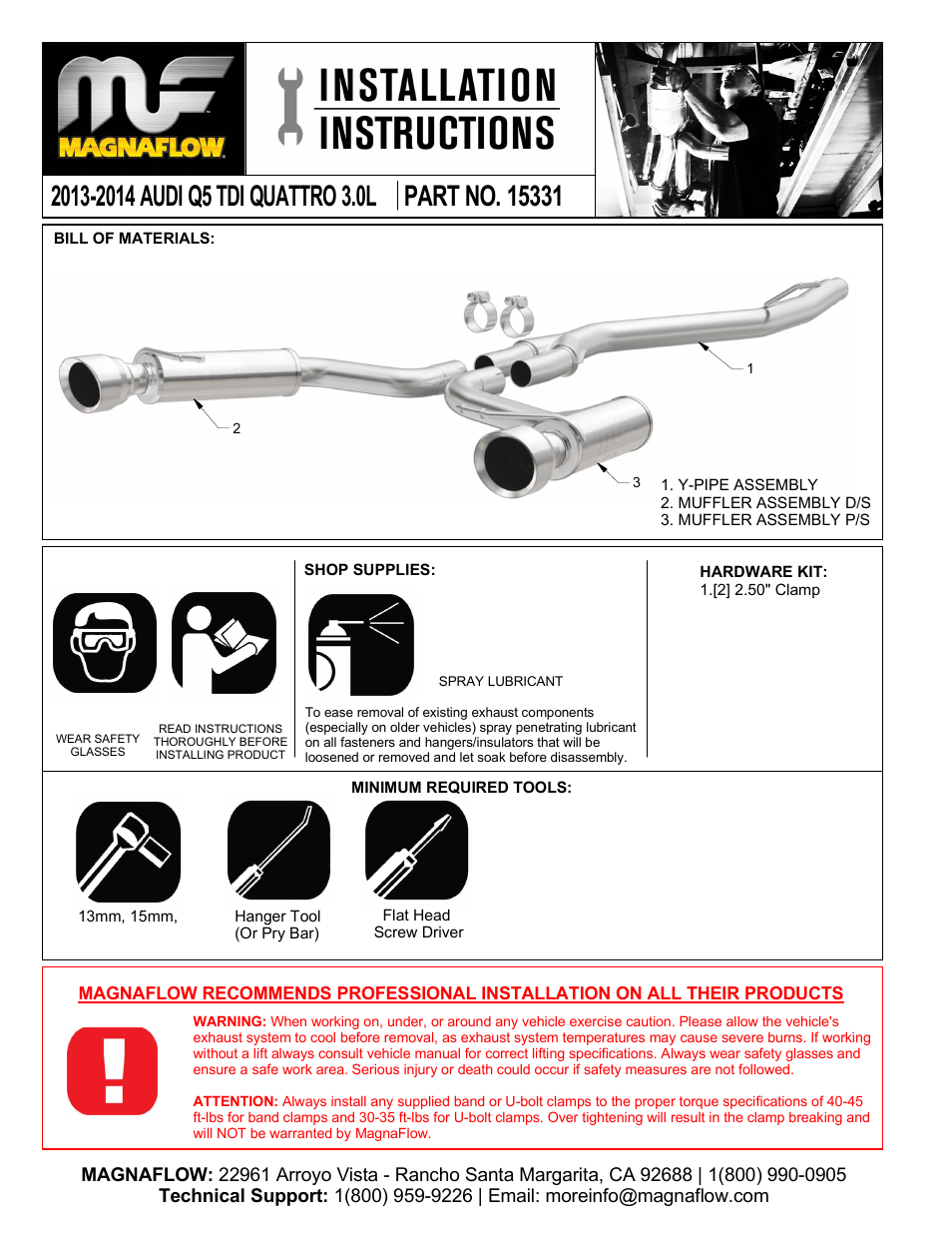 MagnaFlow AUDI TRUCK Q5 Stainless Cat-Back System PERFORMANCE EXHAUST User Manual | 3 pages