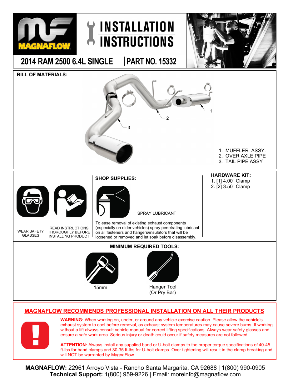 MagnaFlow RAM TRUCK 2500 Stainless Cat-Back System PERFORMANCE EXHAUST User Manual | 2 pages