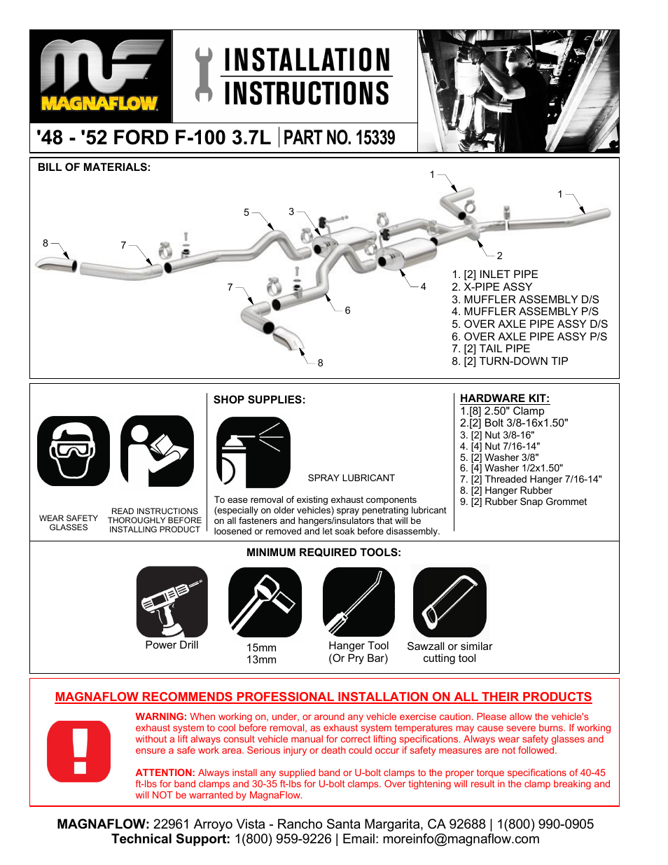 MagnaFlow FORD TRUCK F-100 Stainless Cat-Back System PERFORMANCE EXHAUST User Manual | 3 pages