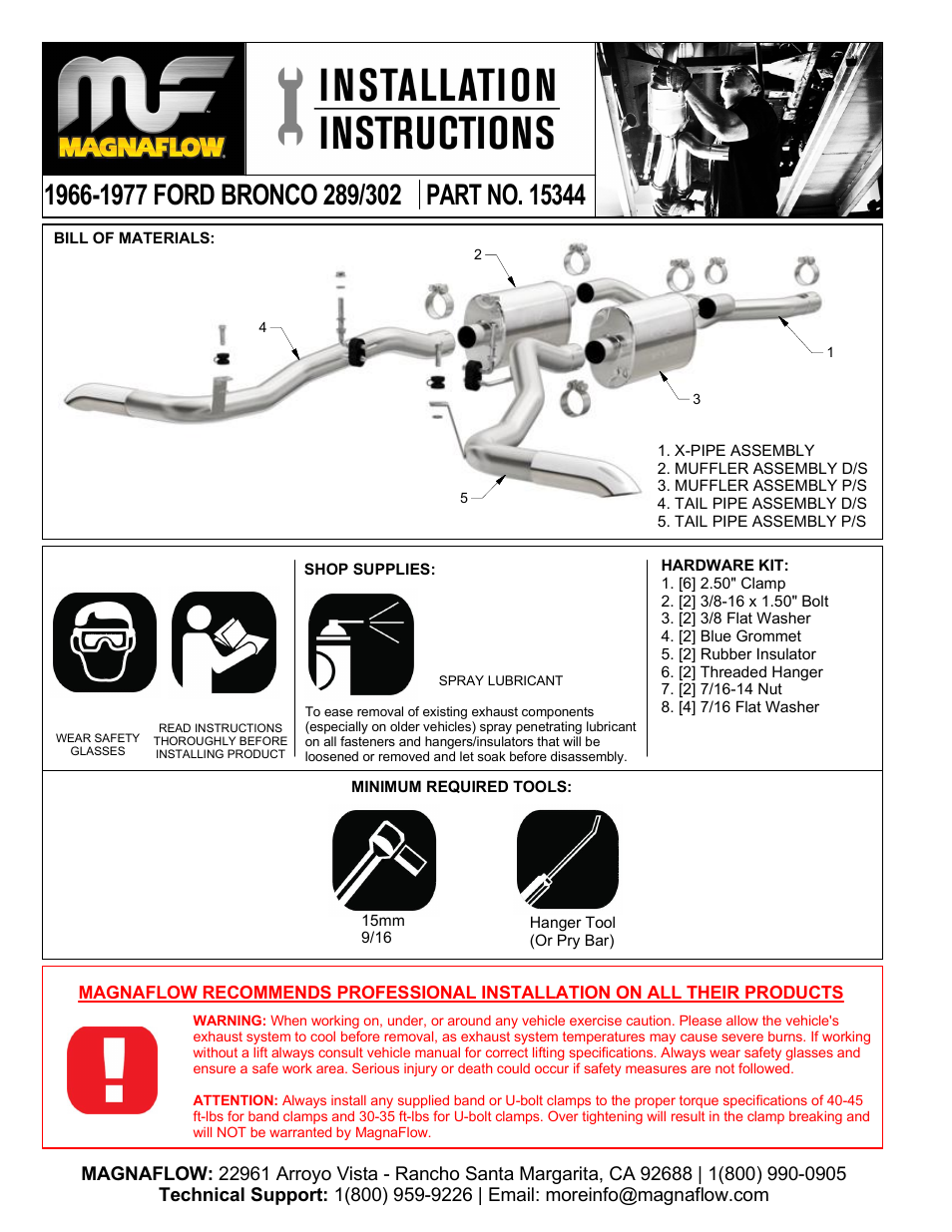 MagnaFlow FORD TRUCK BRONCO Stainless Crossmember-Back System PERFORMANCE EXHAUST User Manual | 3 pages