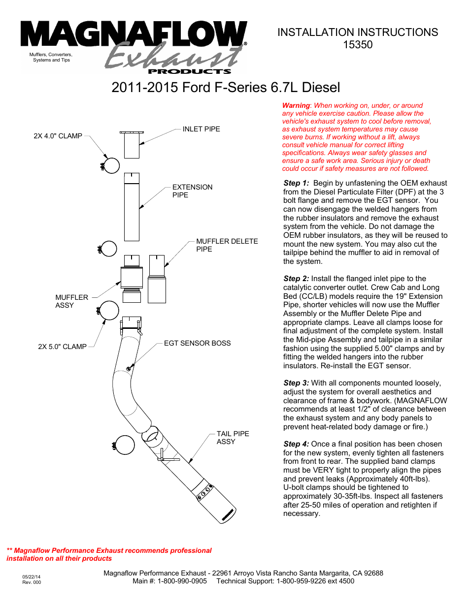 MagnaFlow FORD DIESEL 6.7L DIESEL, 5in MagnaFlow Diesel Performance PERFORMANCE EXHAUST User Manual | 1 page