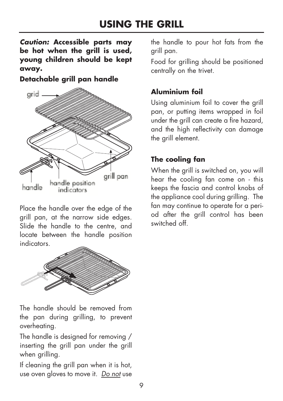 Using the grill | Glen Dimplex Home Appliances Ltd FSE 60 DOP User Manual | Page 11 / 36