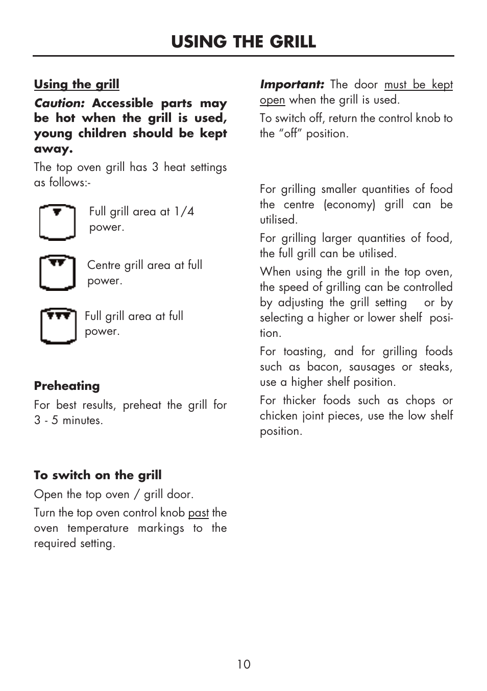 Using the grill | Glen Dimplex Home Appliances Ltd FSE 60 DOP User Manual | Page 12 / 36