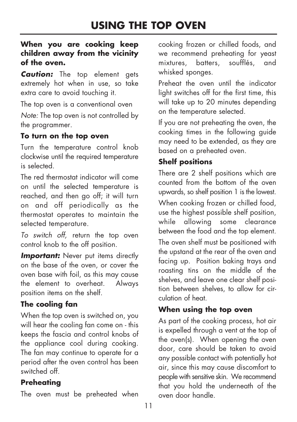 Using the top oven | Glen Dimplex Home Appliances Ltd FSE 60 DOP User Manual | Page 13 / 36