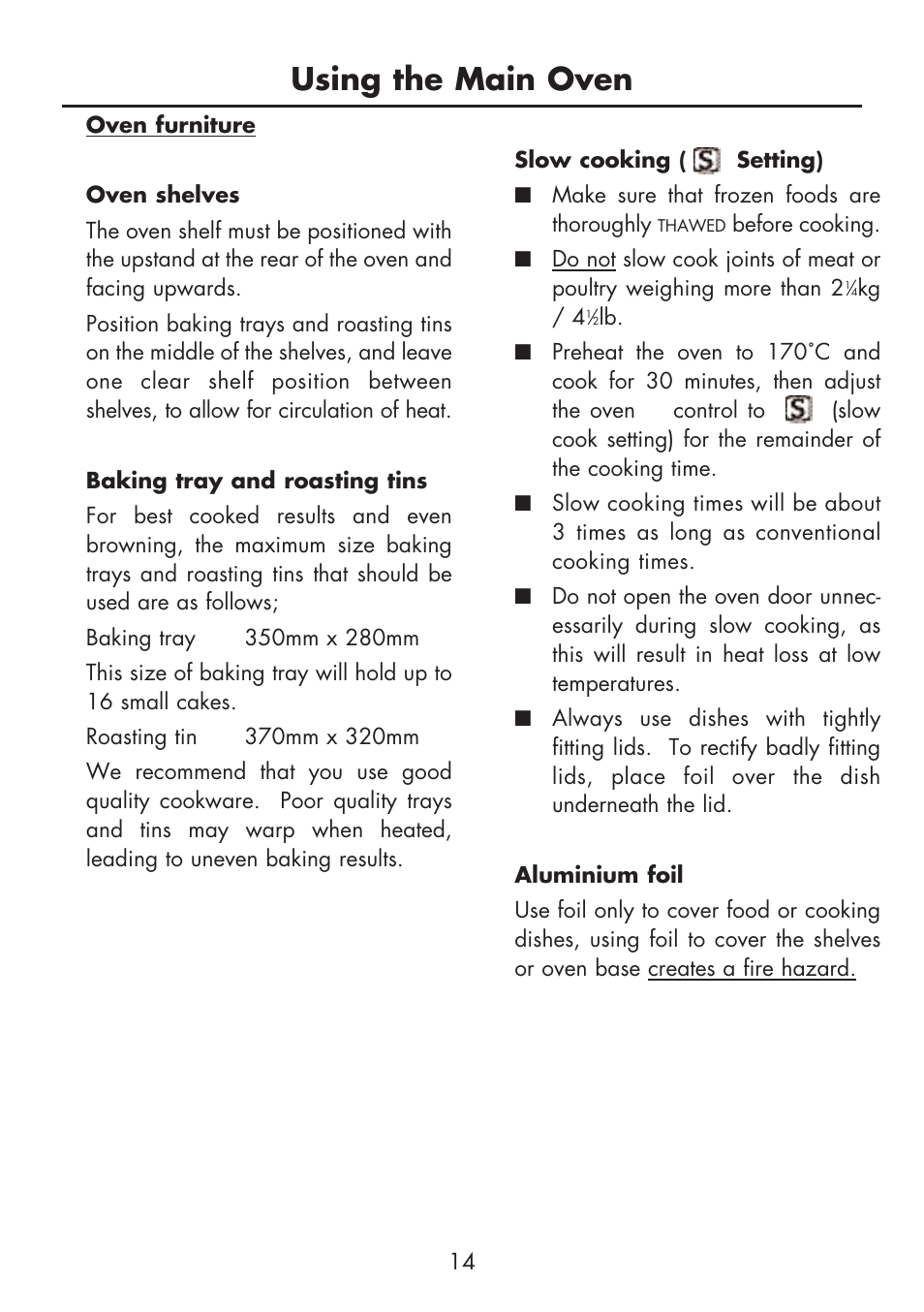Using the main oven | Glen Dimplex Home Appliances Ltd FSE 60 DOP User Manual | Page 16 / 36