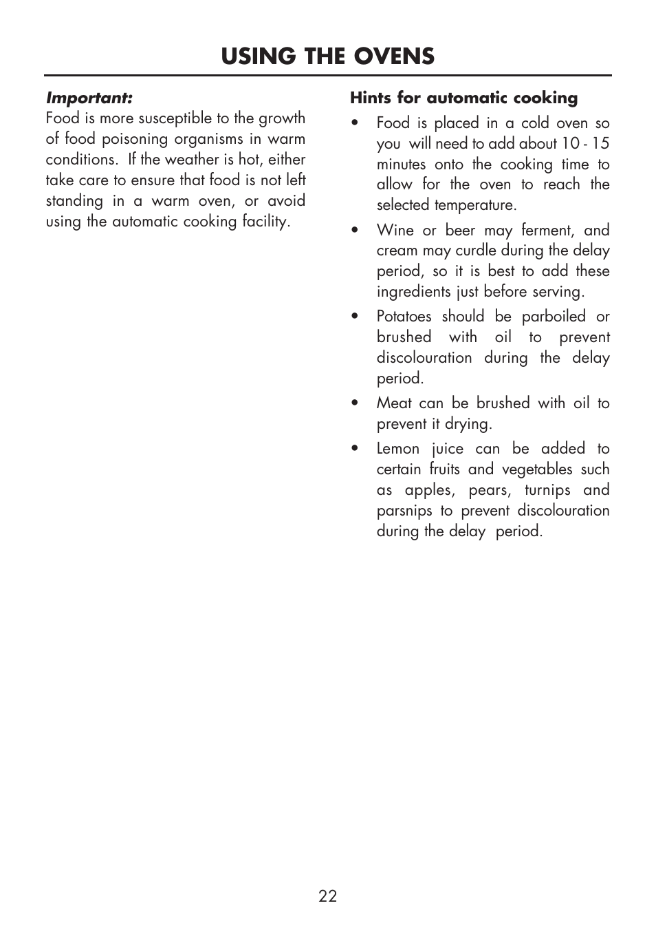 Using the ovens | Glen Dimplex Home Appliances Ltd FSE 60 DOP User Manual | Page 24 / 36