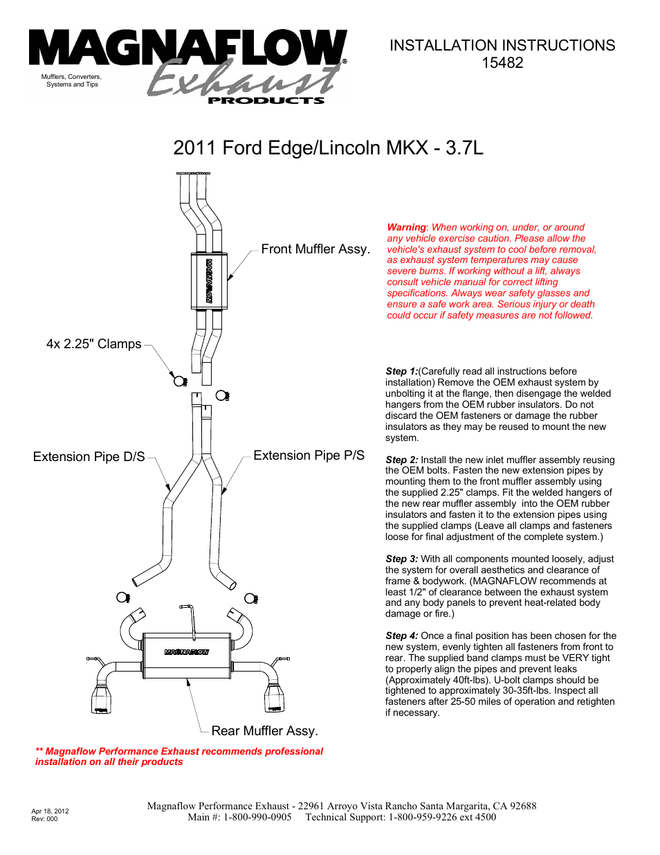 MagnaFlow LINCOLN TRUCK MKX Stainless Cat-Back System PERFORMANCE EXHAUST User Manual | 1 page