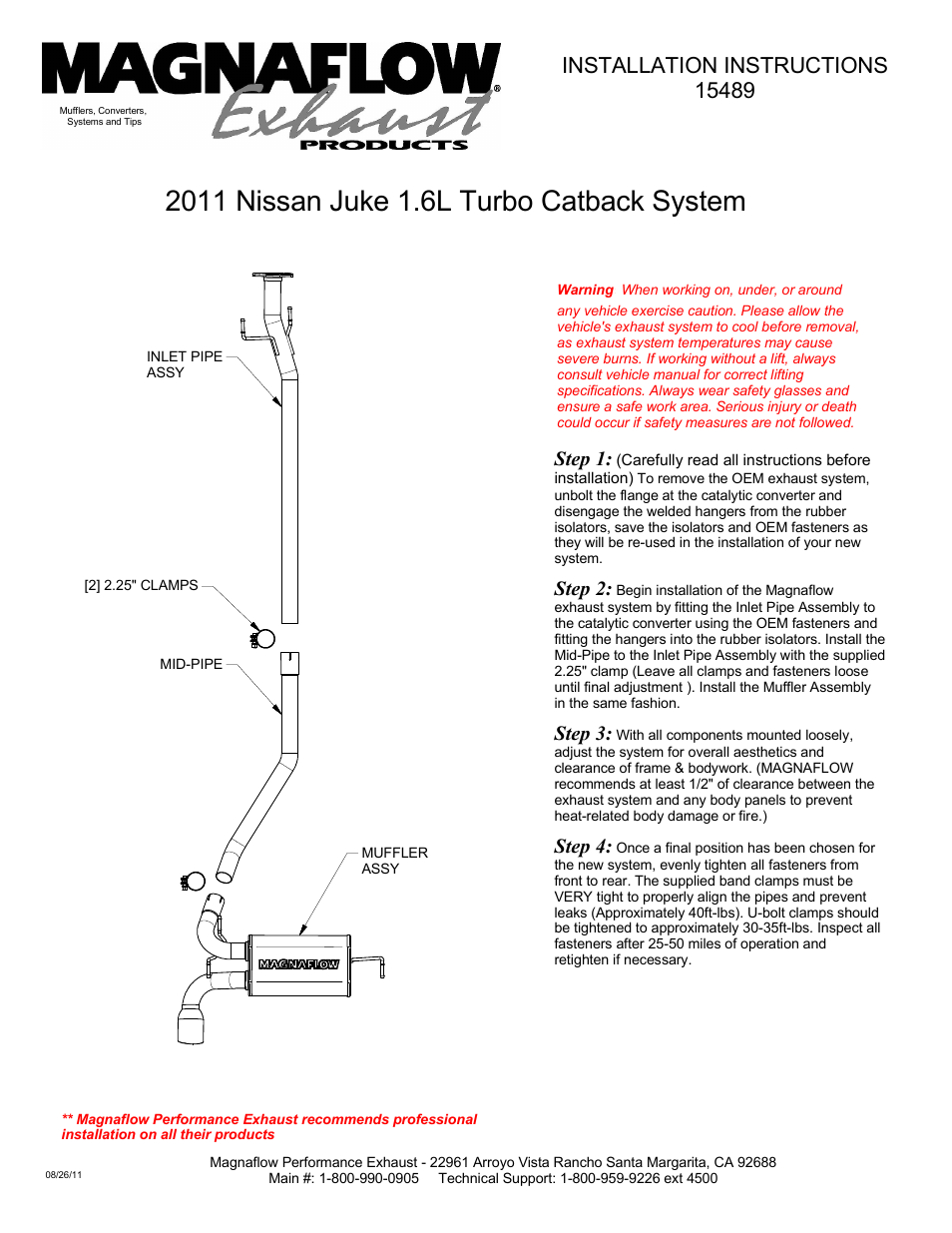 MagnaFlow NISSAN TRUCK JUKE Stainless Cat-Back System PERFORMANCE EXHAUST User Manual | 1 page