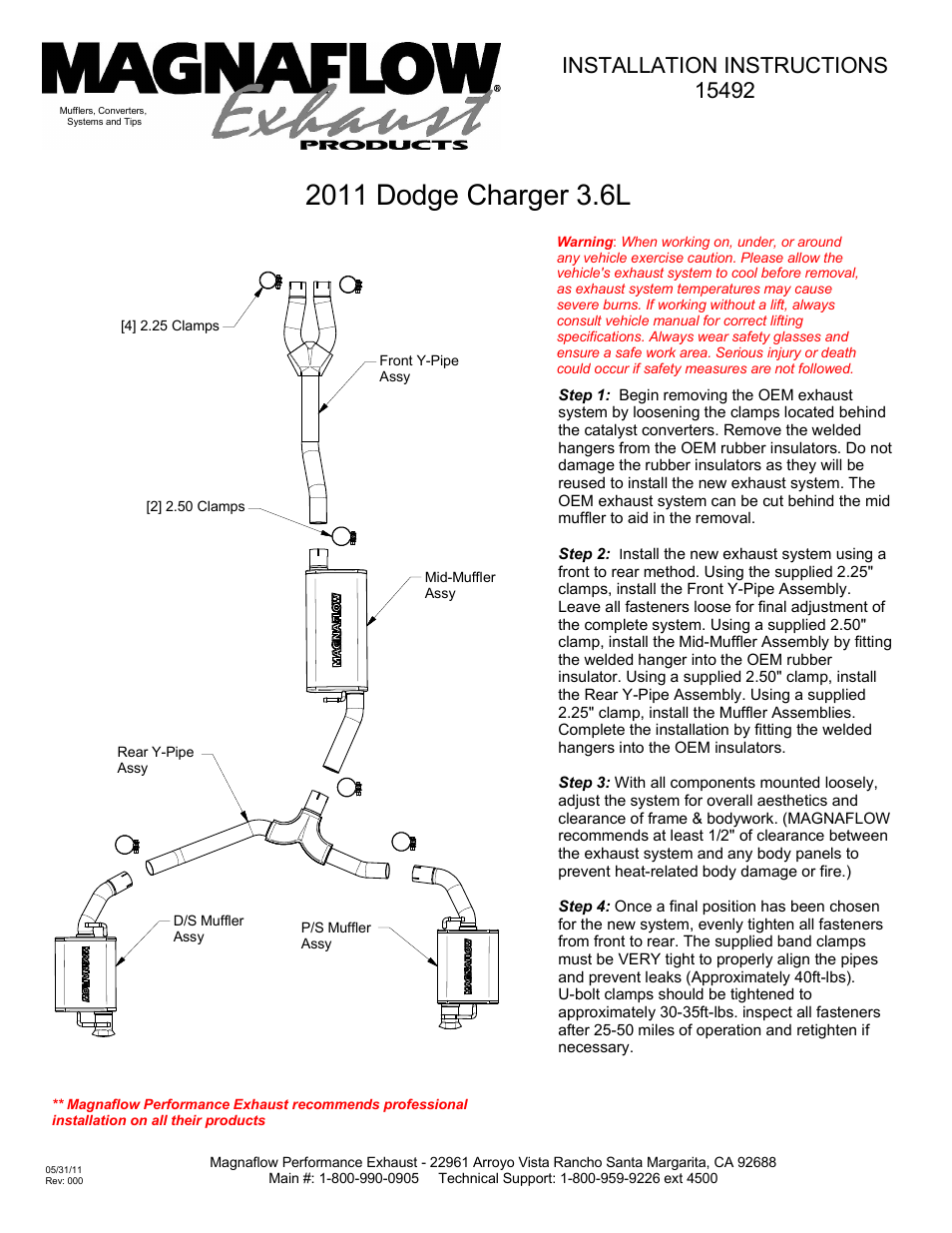 MagnaFlow DODGE CHARGER Stainless Cat-Back System PERFORMANCE EXHAUST User Manual | 1 page