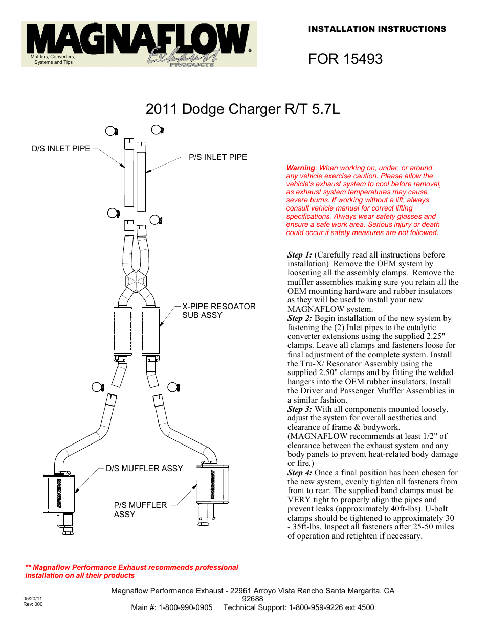 MagnaFlow DODGE CHARGER R/T HEMI Stainless Cat-Back System PERFORMANCE EXHAUST User Manual | 1 page